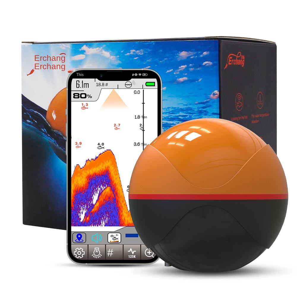 Dual-Frequenz-Smart-WLAN-Fischfinder mit hochauflösendem Unterwasser-Sonar und Batteriebetrieb.