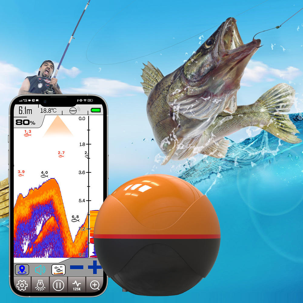 Dual-Frequenz-Smart-WLAN-Fischfinder mit hochauflösendem Unterwasser-Sonar und Batteriebetrieb.